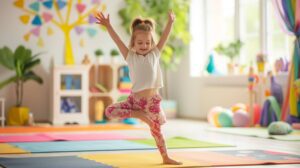 child balancing on one leg
